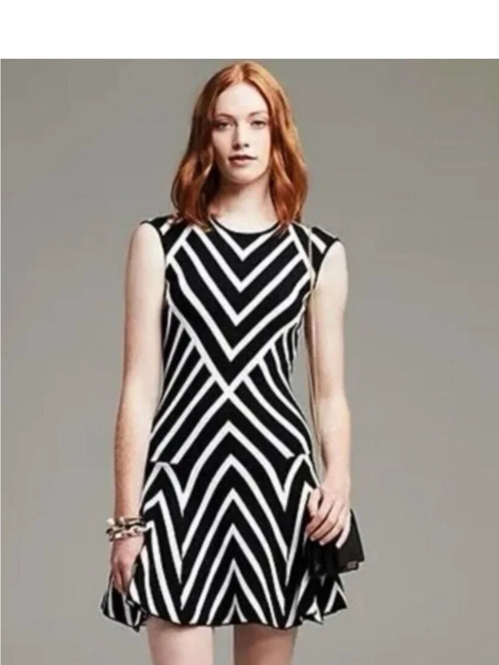 Banana Republic Black and White Chevron Fit-and-Flare Dress